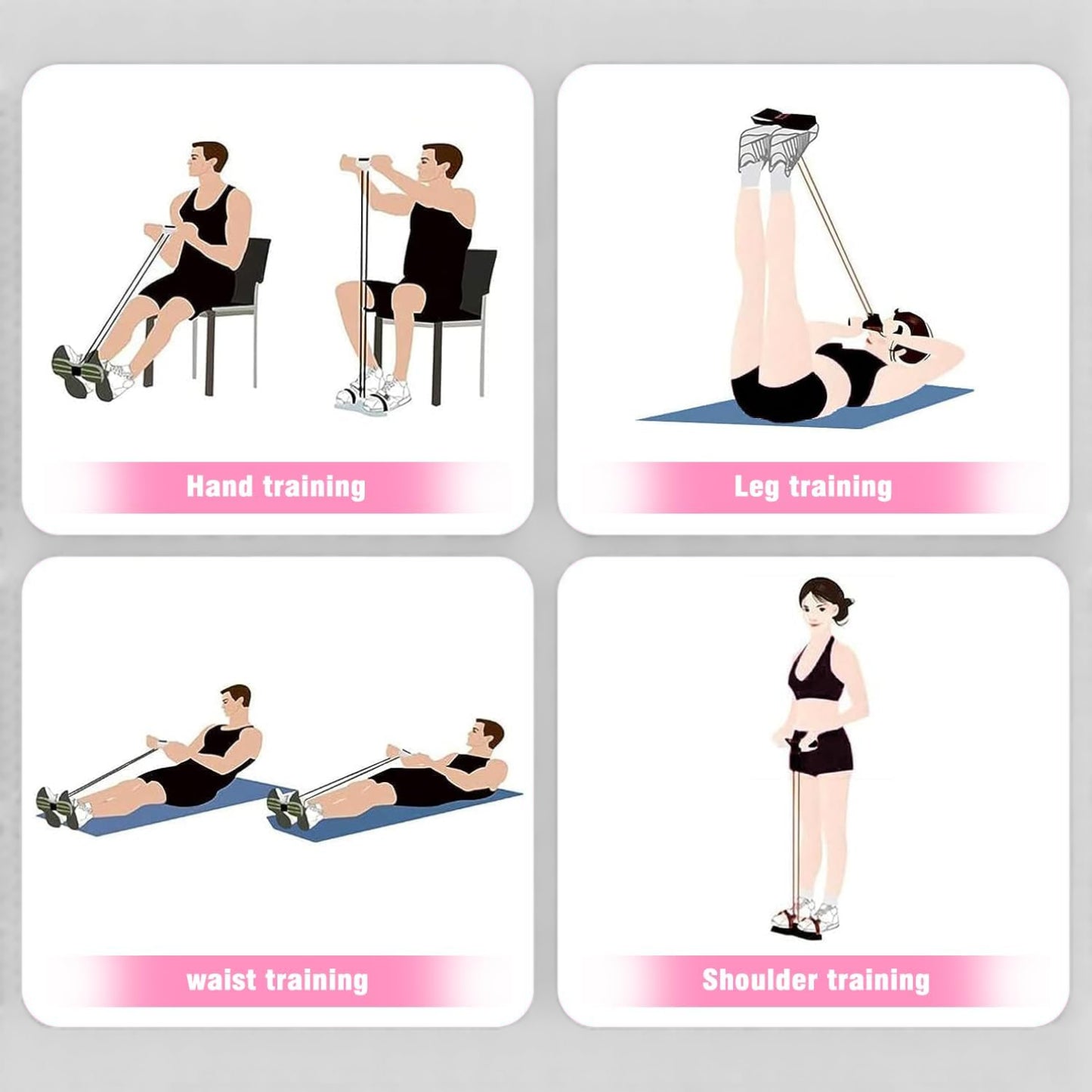 Elastic Resistance Pull Rope with Pedals - 6 Tubes