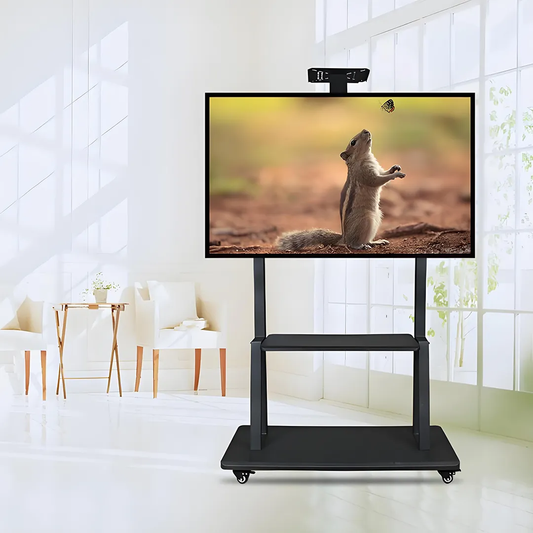 Heavy-Duty Mobile TV Stand Cart for 42" to 100" Screens – Rolling TV Mount with Wide Stability Base, Media Shelf & Camera Tray