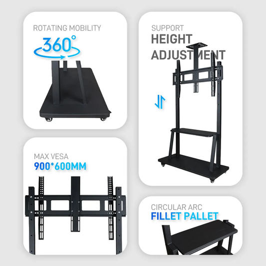 Heavy-Duty Mobile TV Stand Cart for 42" to 100" Screens – Rolling TV Mount with Wide Stability Base, Media Shelf & Camera Tray