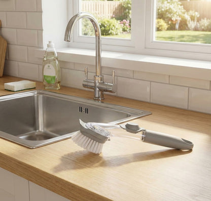 Soap-Dispensing Dish Brush with Handle