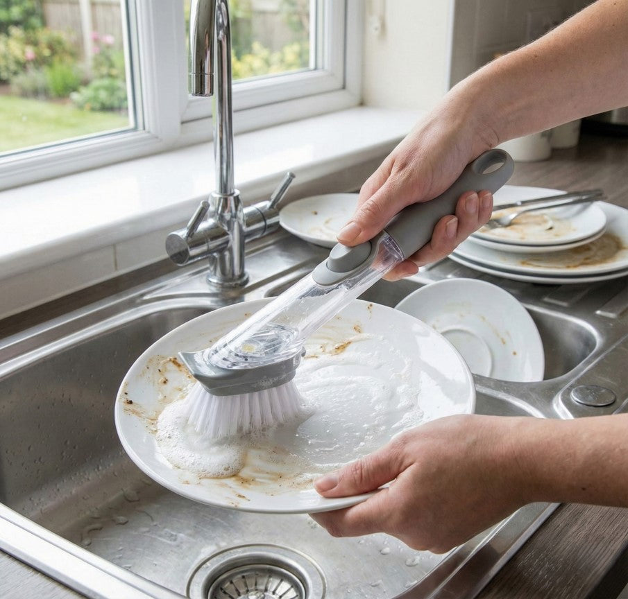 Soap-Dispensing Dish Brush with Handle
