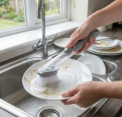 Soap-Dispensing Dish Brush with Handle