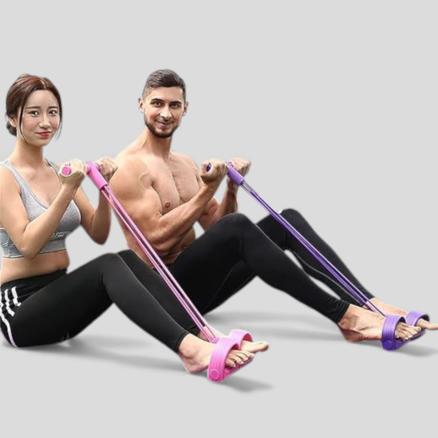 Elastic Resistance Pull Rope with Pedals - 6 Tubes