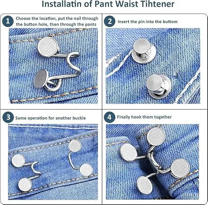 Jeans Buttons Pins Adjustable Waist Extender – 2 Pcs Silver