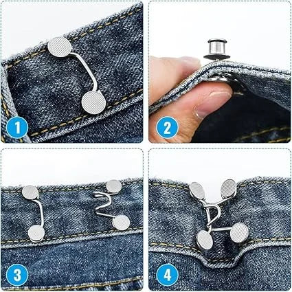 Jeans Buttons Pins Adjustable Waist Extender – 2 Pcs Silver