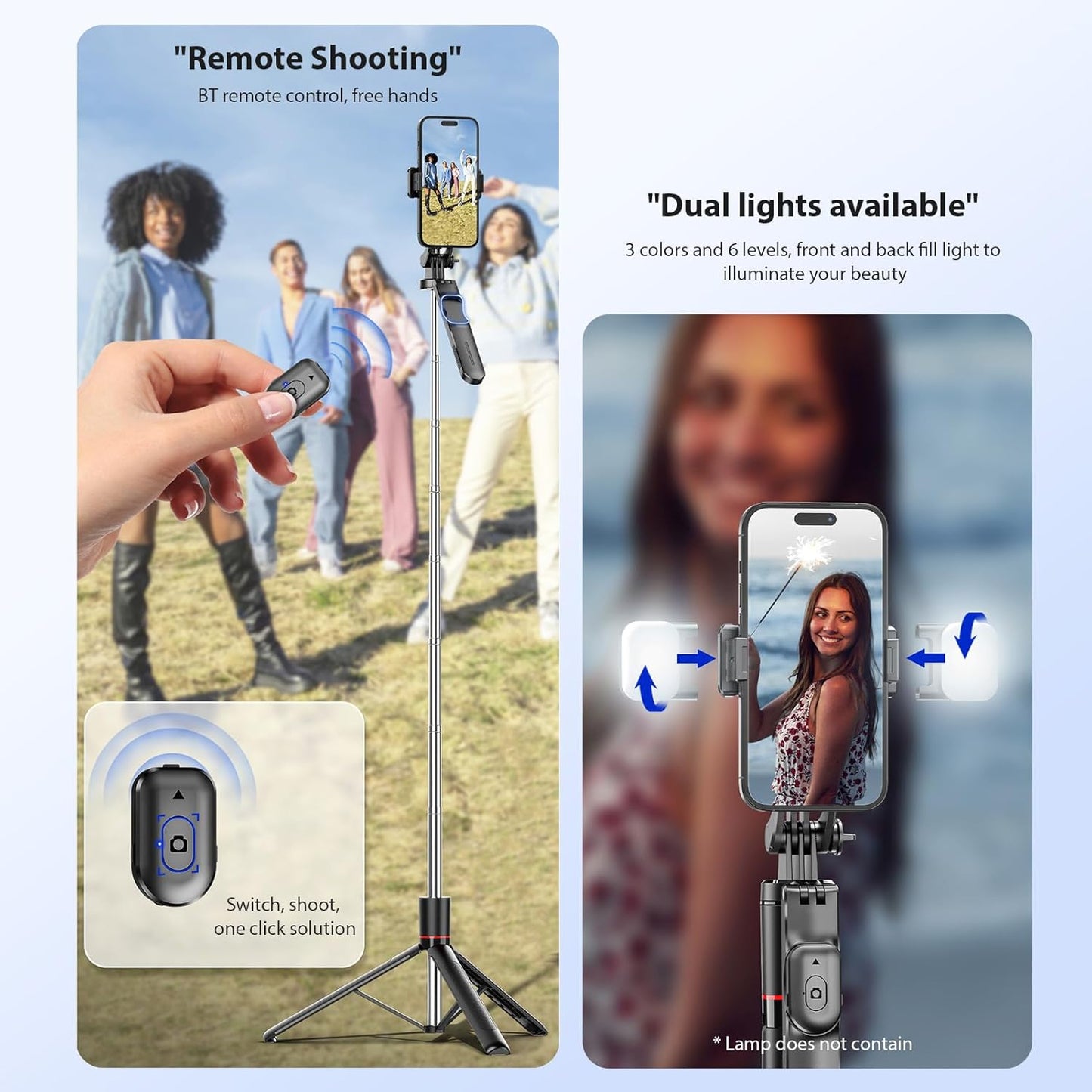 Multi-Use Extendable F16 Tripod And Selfie Stick With Dual Lights - 170cm