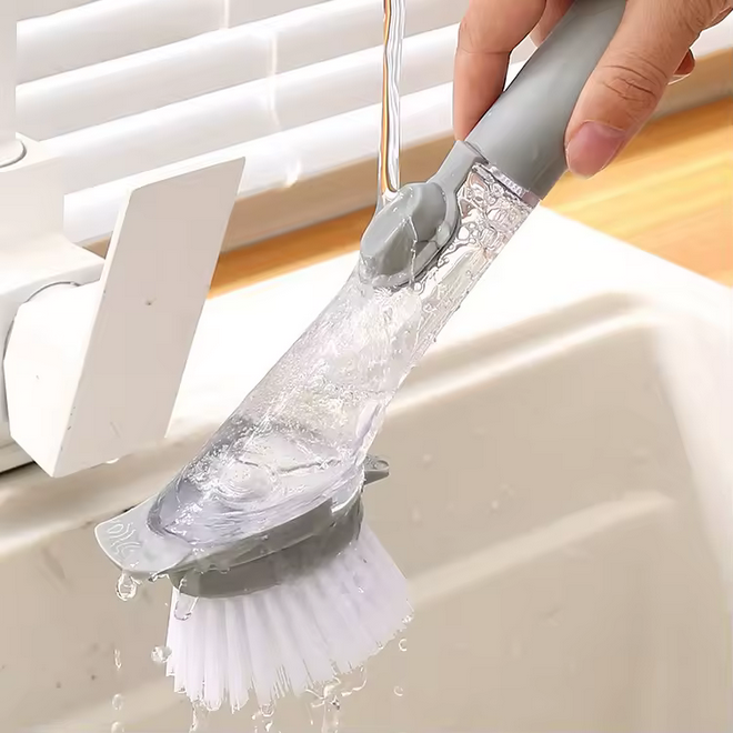 Soap-Dispensing Dish Brush with Handle