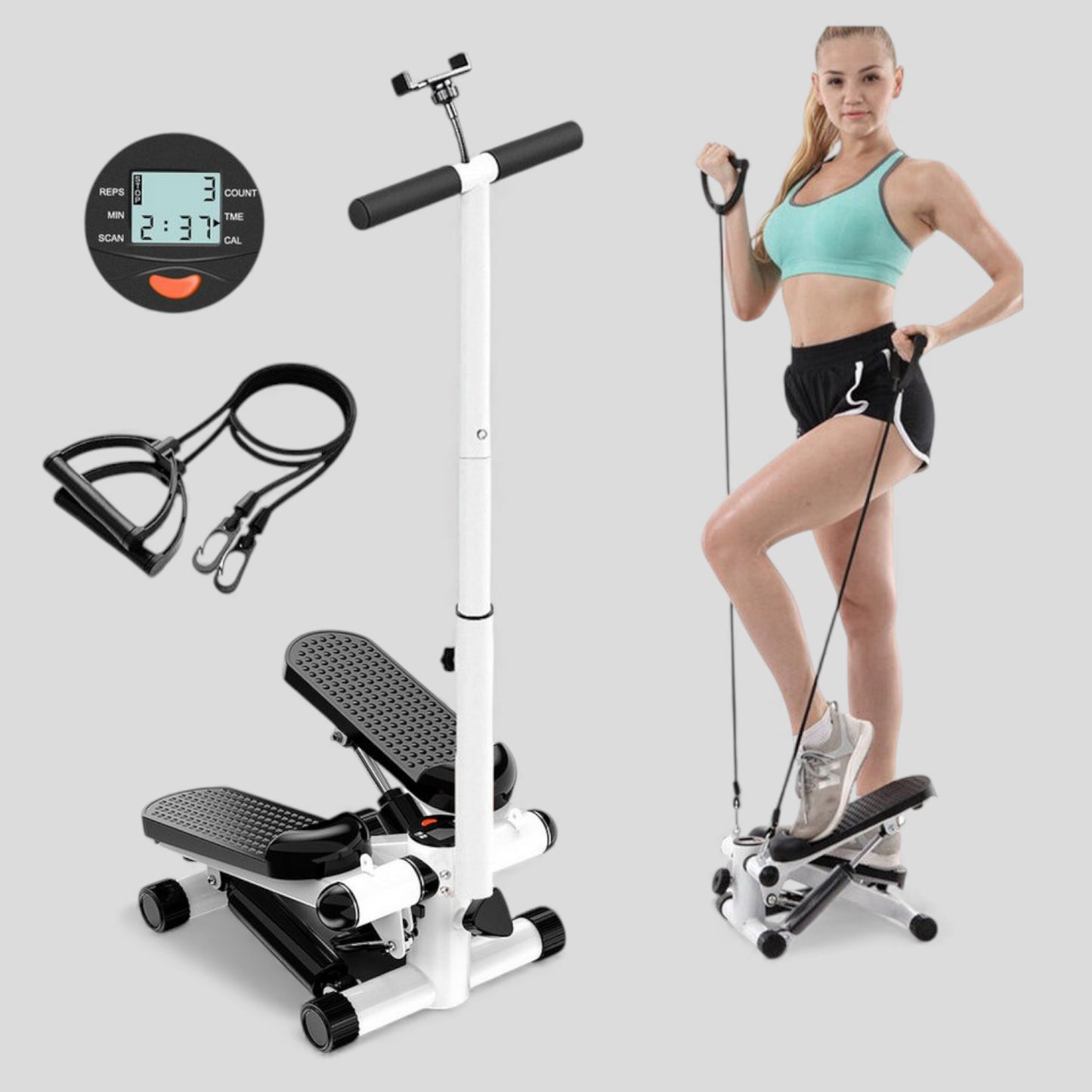 Stepper Machine With Mobile Stand And Handlebar And Resistance Bands + Equipment Mat