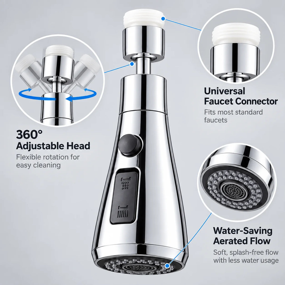 360° Swivel Faucet Aerator – Dual-Mode Spray