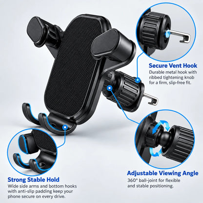 Universal Car Air Vent Phone Holder – 360° Metal Clip Mount