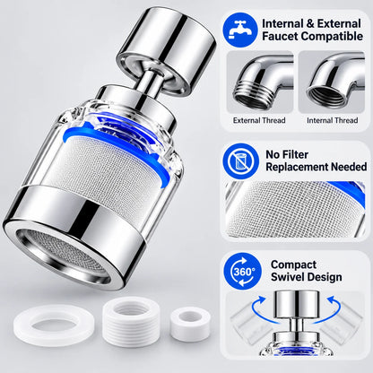 360° Swivel Faucet Water Filter Aerator – 316L Stainless Steel