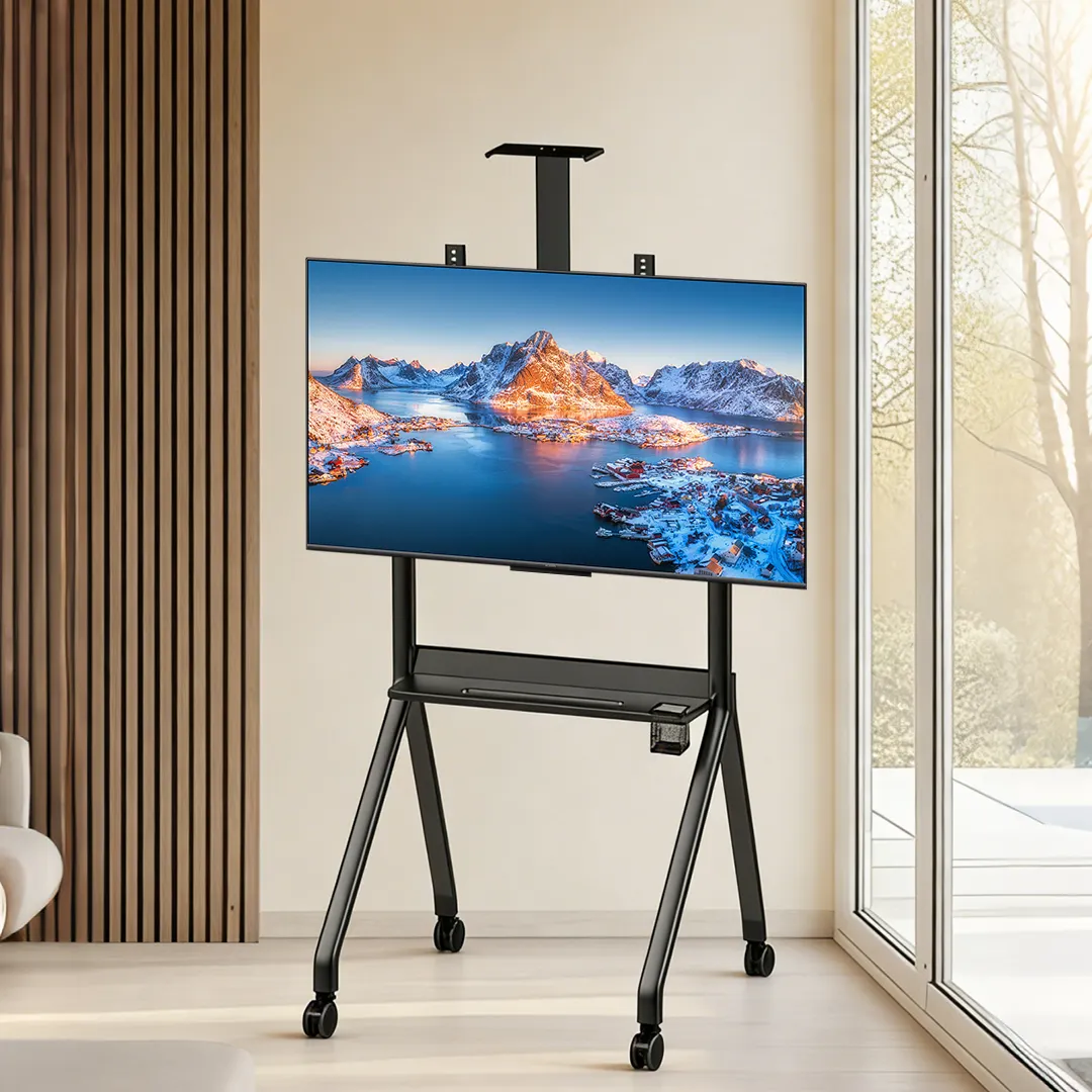 Premium Mobile TV Stand Cart with Wheels & Media Shelf – Heavy-Duty Rolling TV Mount for Office, Home, and Studio