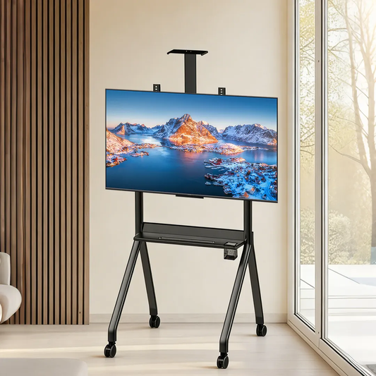 Premium Mobile TV Stand Cart with Wheels & Media Shelf 55 to 120 Inches – Heavy-Duty Rolling TV Mount for Office, Home, and Studio